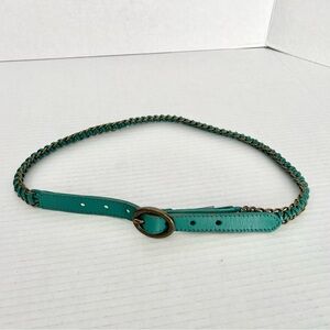 Fossil Teal Green Braided Leather & Metal Belt – Y2K Statement Accessory